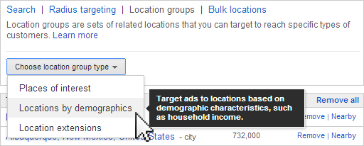 adwords location groups target demographics