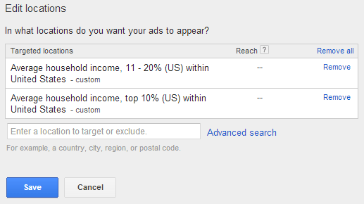 adwords target income levels