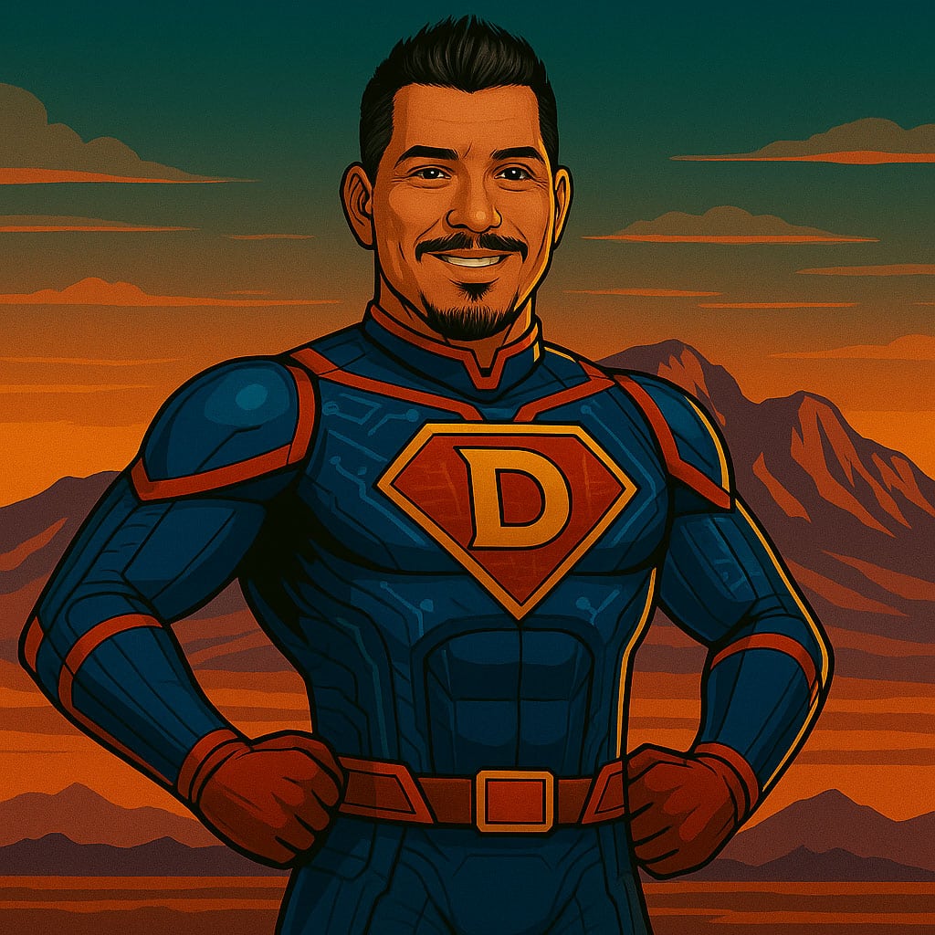 Super hero photo of David Baca production assistant and editor.