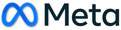 Meta logo: blue, looping infinity icon beside the word Meta in dark lettering.