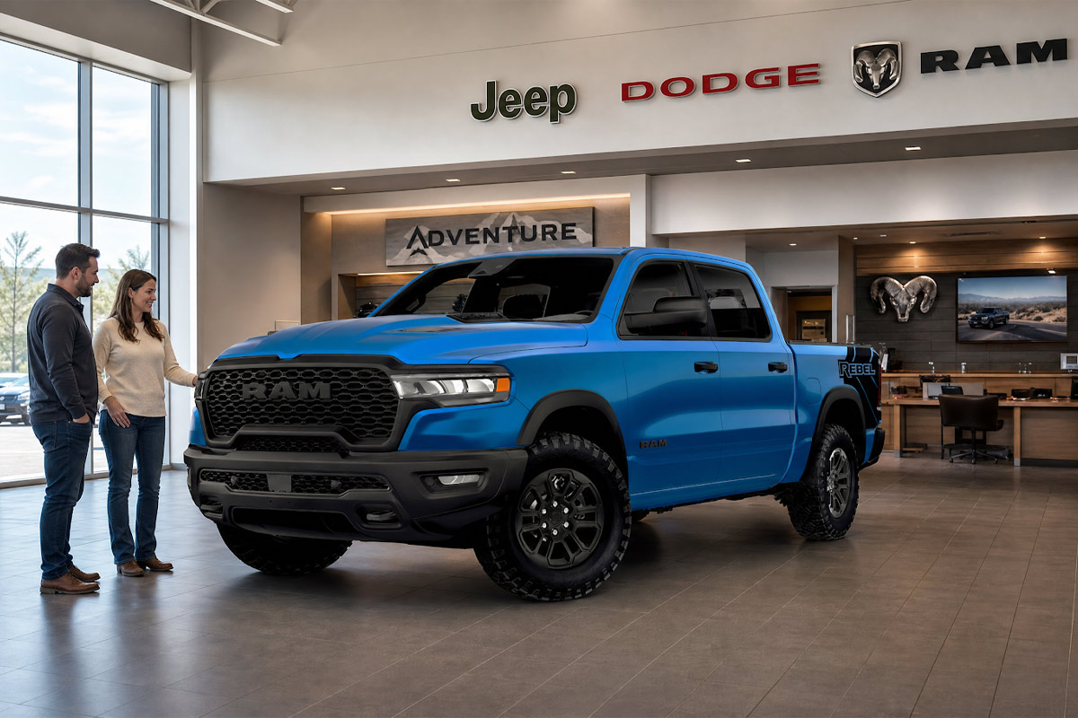 Dodge Ram Pickup Truck being viewed in the dealership representing the automotive industry